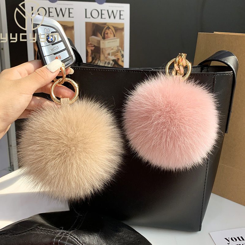 Luxury Bags Yellow - 2024 Kabarık Gerçek Tilki Kürk Topu